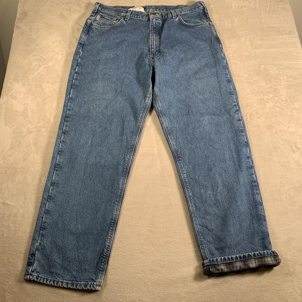Carhartt Jeans Mens 40x32 Blue Flannel Lined Relaxed Fit B172 DST Denim Workwear